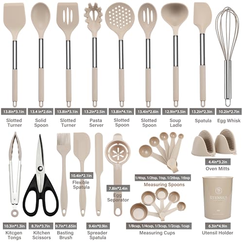 Silicone Cooking Utensils Set (Khaki)