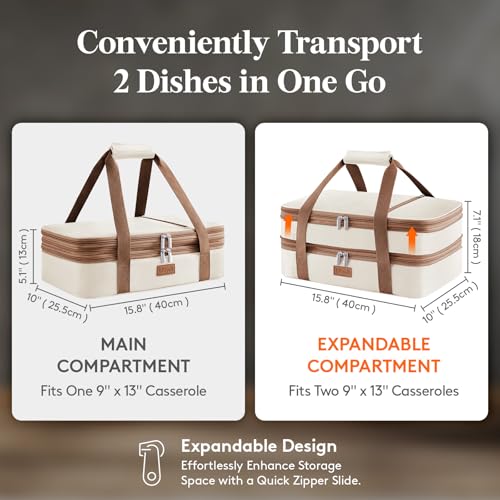 Expandable Insulated Double Decker Casserole Carrier (Cream)
