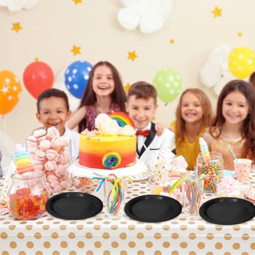 50 Pcs Black Paper Plates 7 Inch Black Dessert Plates Disposable Dinner Plates for Baby Shower Bridal Shower Birthday Party Supplies Disposable Paper Plates (black dinner plates / 50 Pcs)