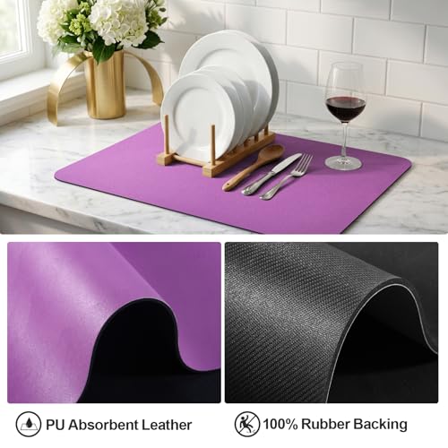 Dish Drying Mat for Kitchen Counter (Purple / 16" x 24")
