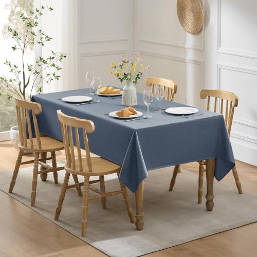 Faux Linen Farmhouse Table Cloth 60"x104" for 6 ft Rectangle Table (Denim Blue / 104" x 60" (Rectangular))