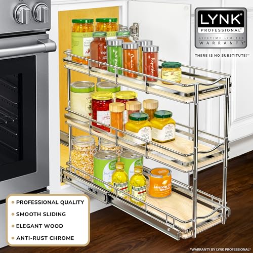 LYNK Élite 3 Tier Spice Rack Organizer Cabinet (Wood / 6" x 21" - 3 Tier)