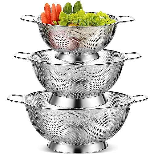 3 Pcs Stainless Steel Colander Set Metal Mesh Strainers (Silver)