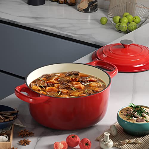 6 Quart Enameled Dutch Oven Pot with Lid (6 QT / Red)