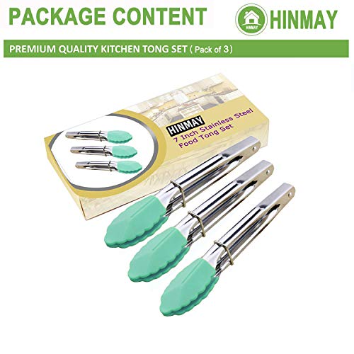 7" Stainless Steel Food Tongs with Silicone Tips (7-inch / Mint)