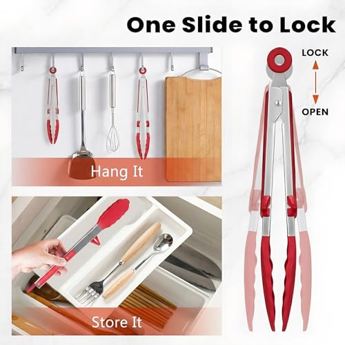Kitchen Cooking Tongs Set (Red)