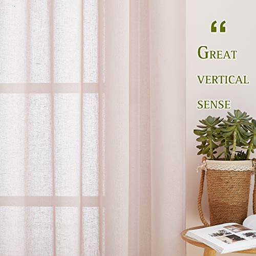 Linen Textured Semi Sheer Bedroom Curtains (36"W x 84"L (Pack of 2) / Dusty Blush)