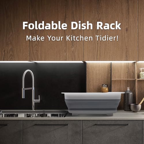 Collapsible Dish Drying Rack for RV Campers Portable Dinnerware Drainer Organizer for Kitchen Travel Trailer (Gray- Gray)