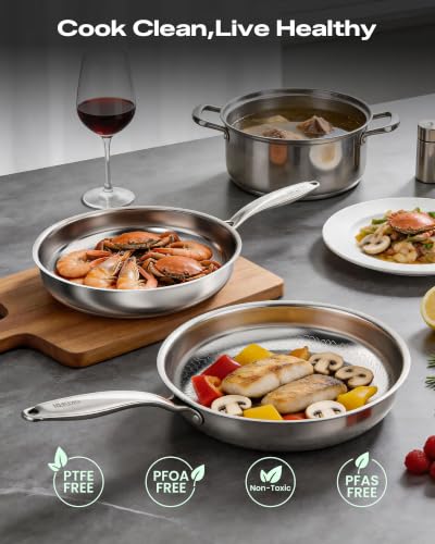 Titanium Pans for Cooking 11 Inch Hammered Pro Frying Pan with Lid (11 inches)