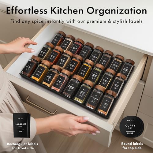 Glass Spice Jars with Label (Acacia Lid + Black Labels)