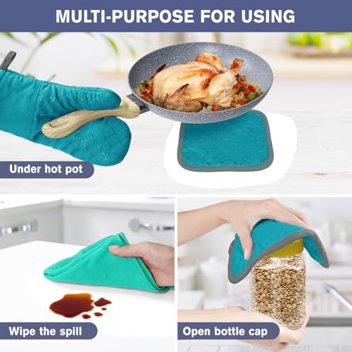 6 Pcs Oven Mitts and Pot Holders (Lake Blue)