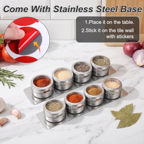 8Pcs Magnetic Spice Rack with 2 Metal Plates Magnetic Spice Jars for Fridge