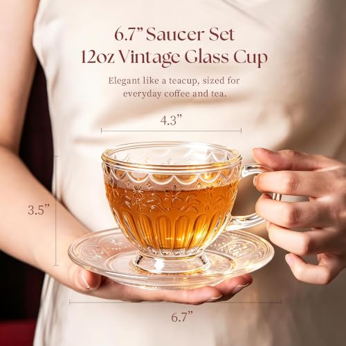 Vintage Glass Tea Cup and Saucer Set (Classic Frosted White)