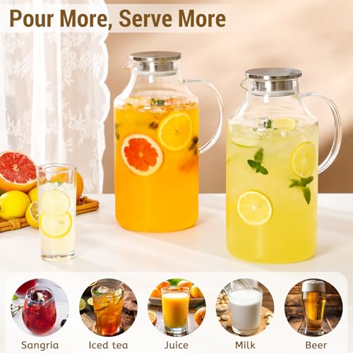 2 Pack 1 Gallon thickened Glass Pitcher with Lid and Spout (Clear / 128 Ounces)
