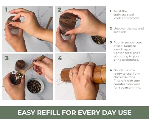 Saffron & Sage Premium Acacia Wood Salt and Pepper Grinder Set of 2