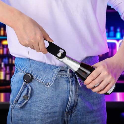 8 Pcs Retractable Bottle Opener Bar Key with Badge Reel Clip (Classic / Black/White)