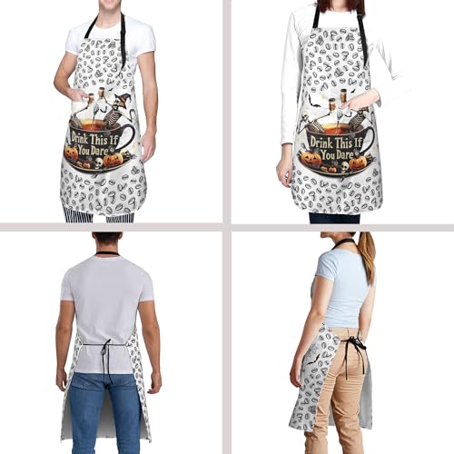 2 Pockets Adjustable Neck Apron Coffee Skull Printed Waterproof Apron for Coffee Lover (33" x 28"(Pack of 1) / Coffee Skull White)