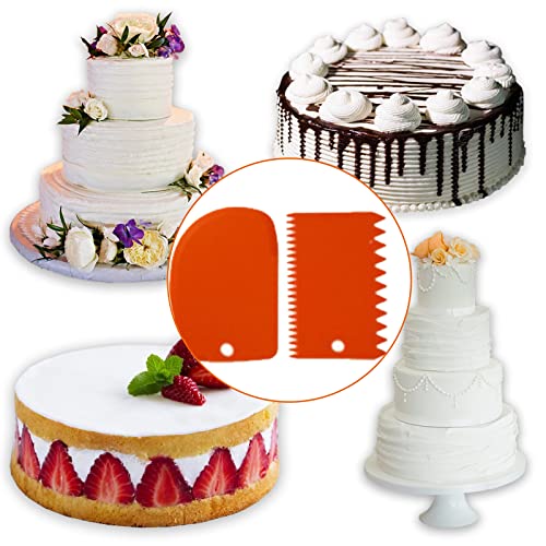 6pcs Cake Scraper Decorating Comb and Icing Smoother Reusable Bread Cream Pizza Cutter (6Pcs-Orange)