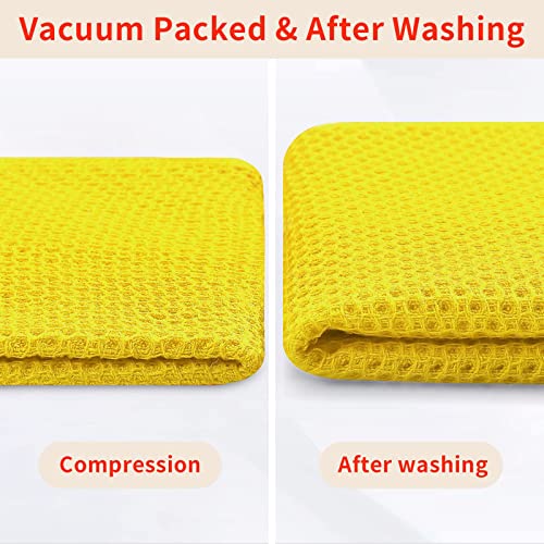 100% Cotton Waffle Weave Kitchen Dish Cloths 8 (Yellow / 12 X 12 - 8 Pack)