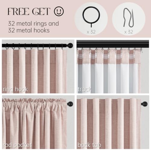 Pale Pink 100% Blackout Linen Curtains 96 Inch Length 2 Panels for Girls Bedroom Nursery Soft Thick Linen Window Curtains 96 Inches Long Thermal Noise Insulated for Living Room Baby Pink (Soft Pink / 52"W x 96"L (Pack of 2))