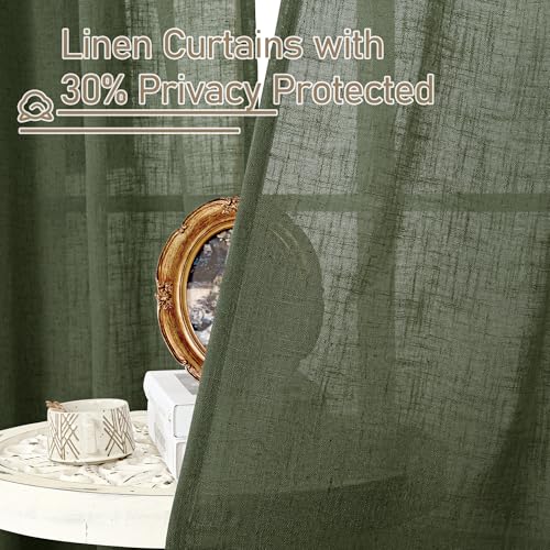 Olive Green Linen Sheer Curtains 95 inch for Living Room 2 Panels (52"W x 95"L (Pack of 2) / Olive Green)