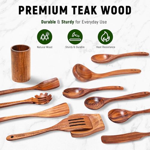 12 Pcs Teak Wooden Utensils Set (12 Pieces Set)