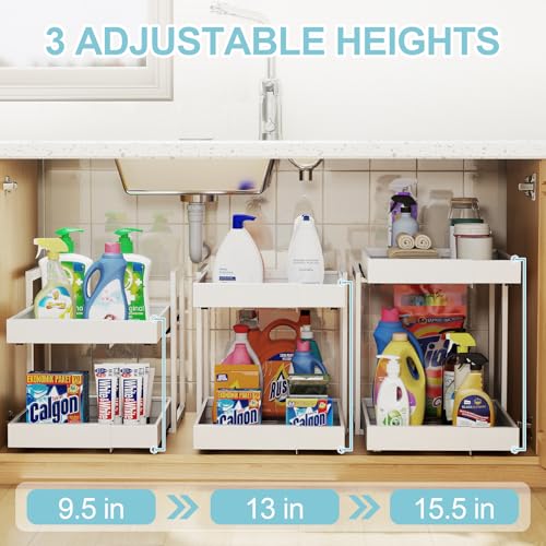 2 Tier Expandable Pull Out Cabinet Organizer (21" Deep / White)