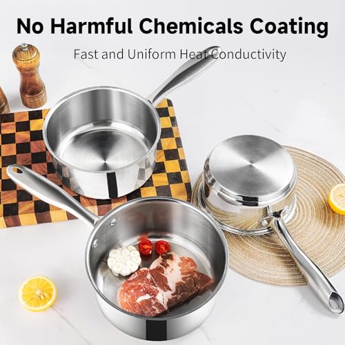 1Qt & 2Qt & 3QT Stainless Steel Sauce Pan Set with Lid