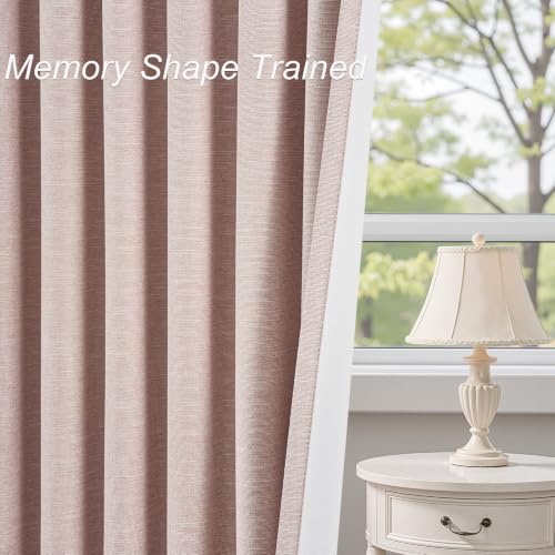 Dusty Pink Linen Blackout Curtains 90 Inch Length 2 Panels for Girls Bedroom Nursery Kids Soft Thick Linen Window Curtains 90 Inches Long 100% Black Out Drapes for Living Room Back Tab (Soft Pink / 52"W x 90"L (Pack of 2))