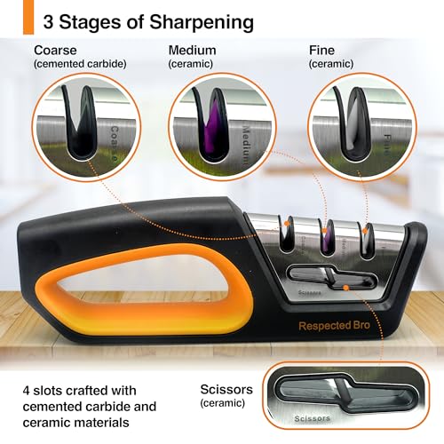4-in-1 Knife and Scissors Sharpener, Premium Kitchen Knife Sharpener Tool, Help Prepare Restore & Polish Blades, Comfort & Ergonomic Handles For Easy-To-Use