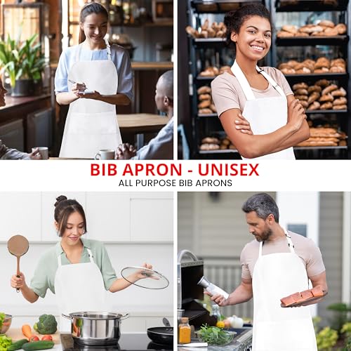 Bib Aprons 10 Pack Adjustable With 2 Pockets (10 Pack / White)