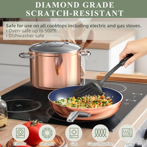 9pc Cookware Set Healthy Duralon Blue Ceramic Nonstick Coated (9 Piece Cookware Set / Rustic Copper)