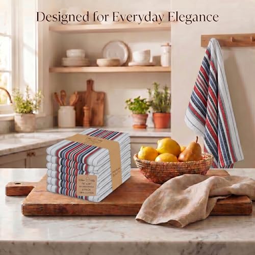 Kitchen Towels Cotton Dish Towels 20”x30” (20" x 30" (Set of 6) / 006 White - Stripes)