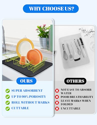 Dish Drying Mat for Kitchen Counter (Black Solid / 12" x 19")