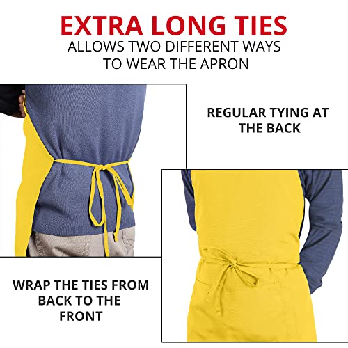 Bib Aprons 2 Pack Adjustable With 2 Pockets (2 Pack / Yellow)