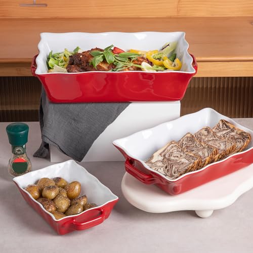 Sweejar Casserole Dishes for Oven (Red New / Baking dish(Set of 3))