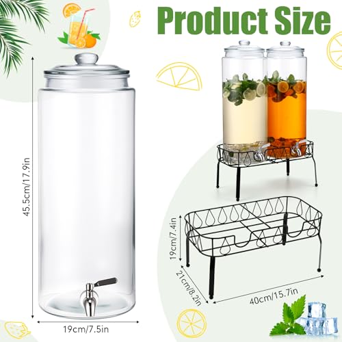 2 Pack 3 Gallon Glass Drink Dispenser for Parties Glass Beverage Dispenser with Stand and Spigot Leakproof Iced Water Storage Lemonade Juice Jar Mason with Lids for Wedding Parties Kitchen (3 Gallon)