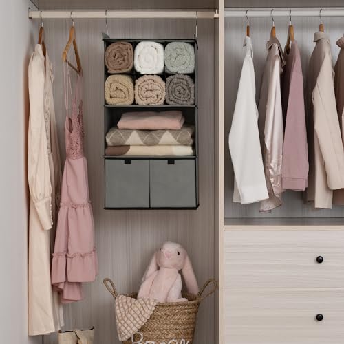 4 Shelf Hanging Closet Organizer with Drawer (4-shelf Drawers Grey / 1-Pack)