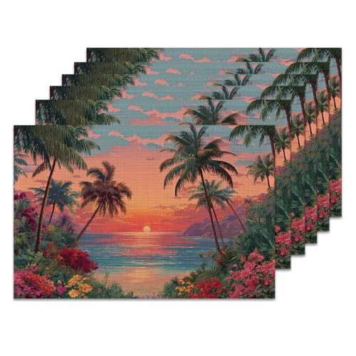 Tropical Palm Beach Sunset Placemats Set of 6 (Tropical Palm Beach Sunset)