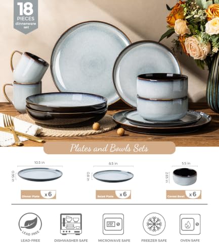 Ceramic Dinnerware Sets for 6 (Modern-Gray White / Service for 6 (18 Pcs))