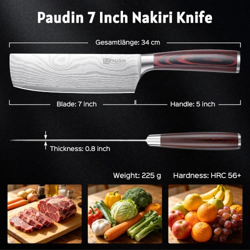 Nakiri Knife 7" Razor Sharp Meat Cleaver and Vegetable Kitchen Knife