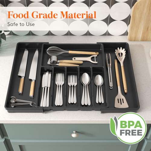 Extra Large Silverware Drawer Organizer (Black / XXL (15-27''W x 18.5''D))