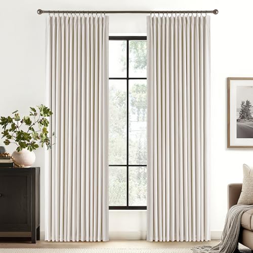 100% Blackout Cream White Pinch Pleated Linen Curtains for Bedroom (Pinch Pleated - Cream White / 40"W x 84"L (Pack of 2))