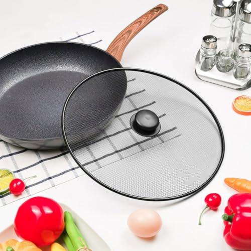 Splatter Screen for Frying Pan Oil Splash Guard Mesh Cover for Pot Skillet and Wok 11. Cooking Splash Guard Grease Screen Kitchen Accessory (29x29cm / Black)
