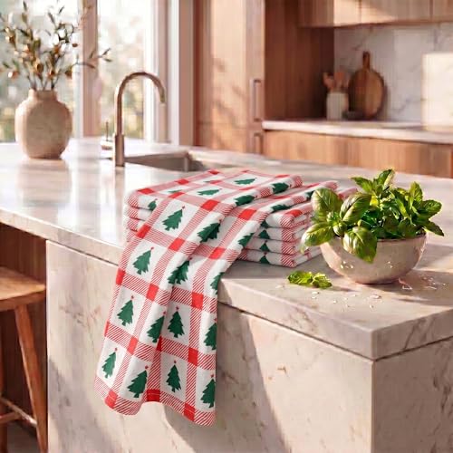 Kitchen Towel Cotton Dish Towel 20”x30” (20" x 30" (Set of 6) / 077 Christmas Tree)