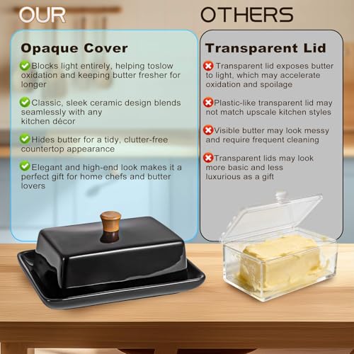 Ceramic Black European Butter Dish with Lid for Countertop (Black / 7 Inch)