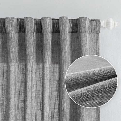 Living Room Curtains 2 Panels Boho Semi Sheers Long Drapes Light Filtering for Bedroom Windows (50"W x 90"L (Pack of 2) / Dark Grey)