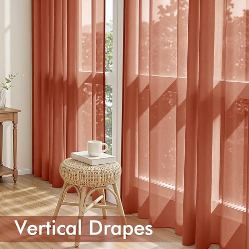4 Panels Fall Burnt Orange Sheer Curtains 54 x 108 Inches (54"W x 108"L (Pack of 4) / Burnt Orange)