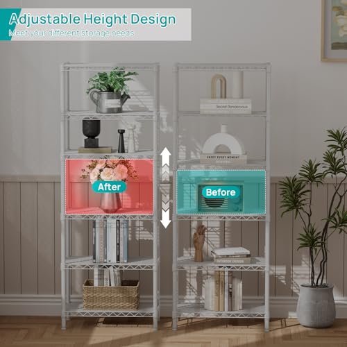 6 Metal Shelves Wire Shelving Storage Shelf Adjustable Unit Pantry (White / 6 Tier 12"Dx22"Wx69.5"H)