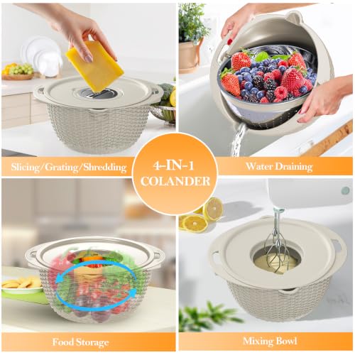 4 1 Colander with Bowl Set (Beige)